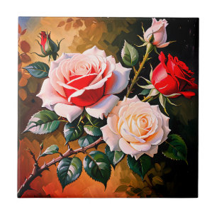 Carreau Belles roses roses blanches rouges roses peinture