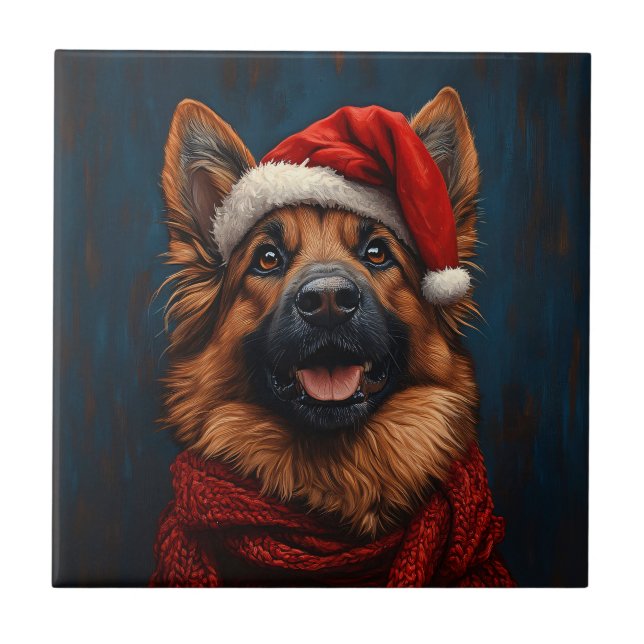 Carreau Berger allemand dans un chapeau de Père Noël (Devant)