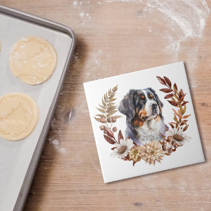 Carreau Bernese Mountain Dog - Wreath d'automne