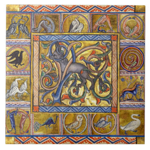 CARREAU BESTIAIRE MÉDIÉVAL, ANTELOP, ANIMAUX DE FORÊT