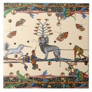 CARREAU BESTIAIRE MÉDIÉVAL, BÊTE APOCALIYPTIQUE, UNICORN