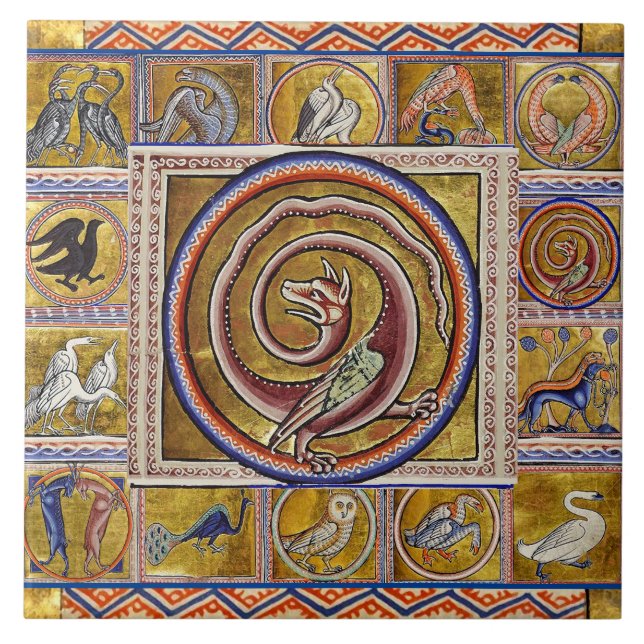 CARREAU BESTIAIRE MÉDIÉVAL ÉTRANGER, DRAGON DE SERPINS, IM (Devant)