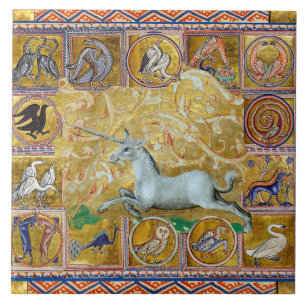 CARREAU BESTIAIRE MÉDIÉVAL LARGE, UNICORN EXÉCUTÉ, ANIMAUX