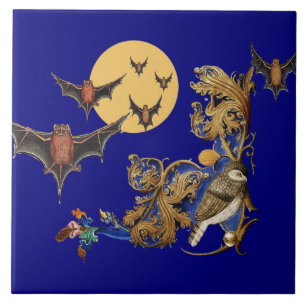 CARREAU BESTIAIRE MÉDIÉVAL, OISEAU BLEU, BAISSEAUX DE NUIT