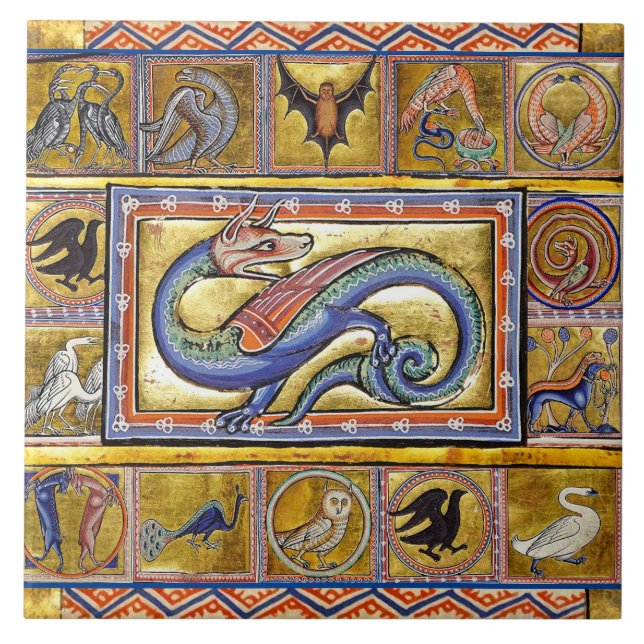 CARREAU BESTIAIRE MÉDIÉVAL, SERPENT LÉGENDAIRE SCITALIS (Devant)