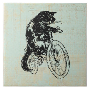 Carreau Bicyclette d'équitation chats mignonne Vintage Mi