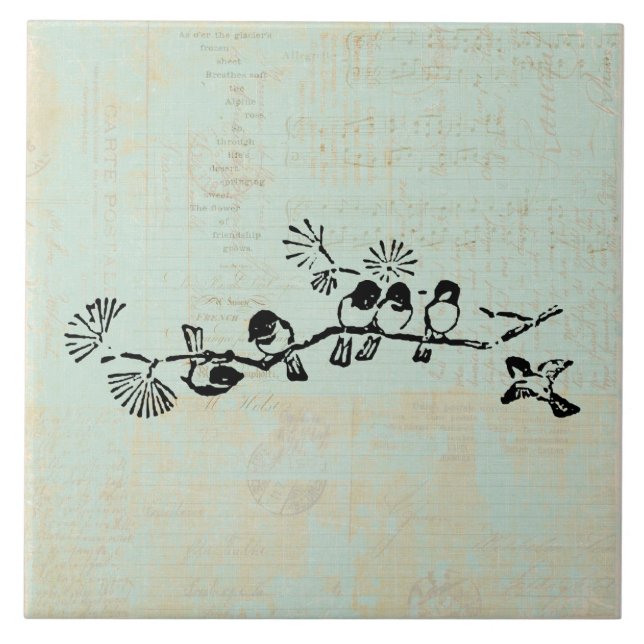 Carreau Birds in a Row Rustic Green Music Arrière - plan (Devant)