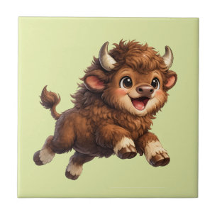 Carreau Bison Mignon aux Grands Yeux Cartoon de Faune Heur