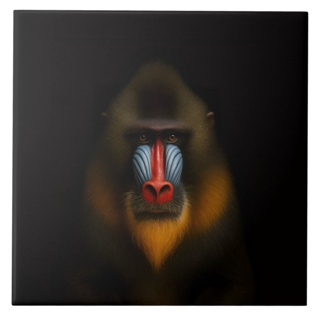 Carreau Black 4 Luxe Tile with Exotic Mandrill Monkey (Devant)