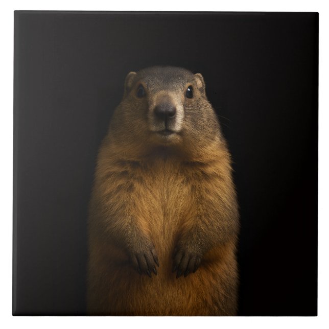 Carreau Black 4 Luxe Tile with Fluffy Marmot (Devant)