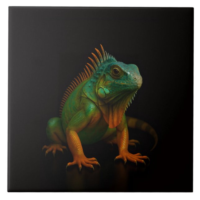 Carreau Black 4 Luxe Tile with Green Iguana (Devant)