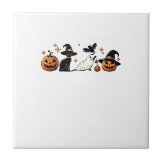 Carreau Black Cat Halloween Pumpkin Boo Ghost Witch Spooky