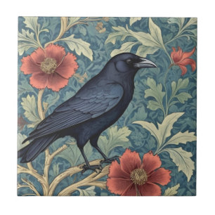 Carreau Black Crow Bird style William Morris Face droite