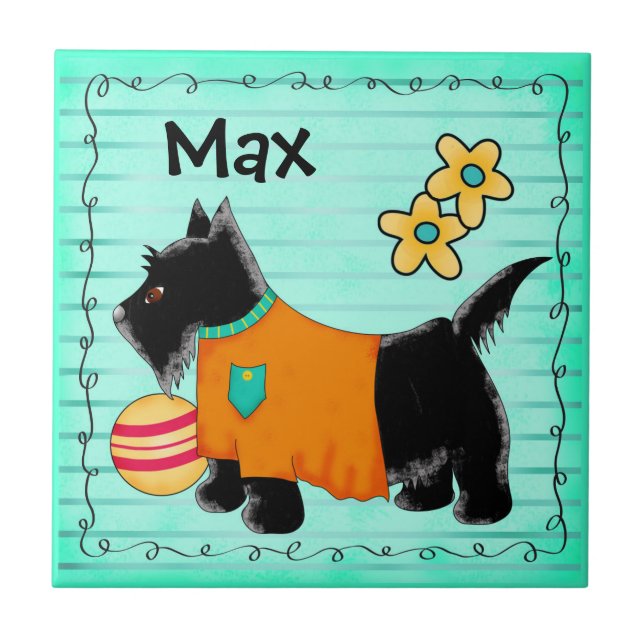 Carreau Black Scottie Terrier Chien Nom Personnalisé Turqu (Devant)