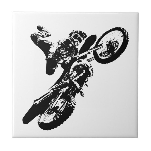 Carreau Black White Pop Art Motocross Motorcyle Sport (Devant)
