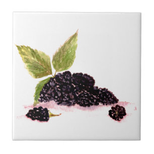 Carreau Blackberry Bramble mûres fruits aquarelle