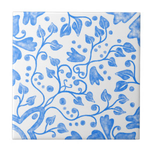 Carreau Blanc bleu Vintage original aquarelle unique