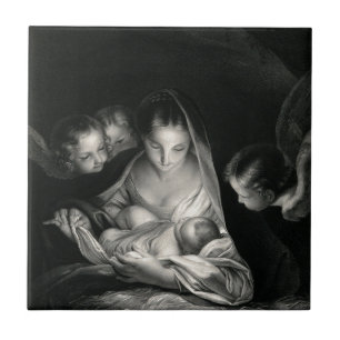 Carreau Blanc de noir d'anges de Vierge Marie de Jésus de