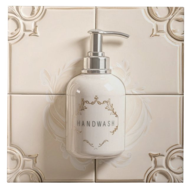 Carreau Blanc et crème Bouteille de lavage à la main Funny (Devant)