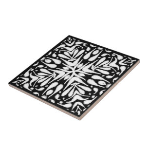 Carreau Blanc Gris Noir Abstrait Fuzzy Bottlebrush Art
