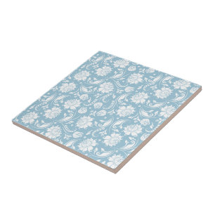 Carreau Blanc & Pastel Bleu Vintage Damas florales