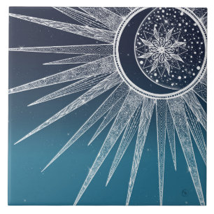 Carreau Blanc Sun Moon Mandala Blue Gradient Design