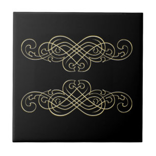 Carreau Blanc vintage de noir d'art déco et rouleau d'or