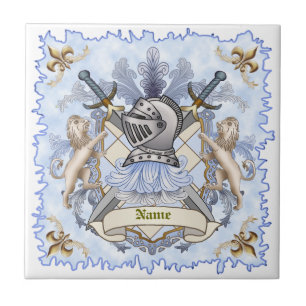 Carreau Blason de Famille Chevalier Bleu Nom de Famille