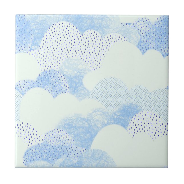 Carreau Bleu Abstrait Pluie moderne Nuage Répéter Motif (Devant)