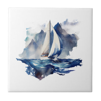 Carreau Bleu Aquarelle Voilier Carrelage en céramique