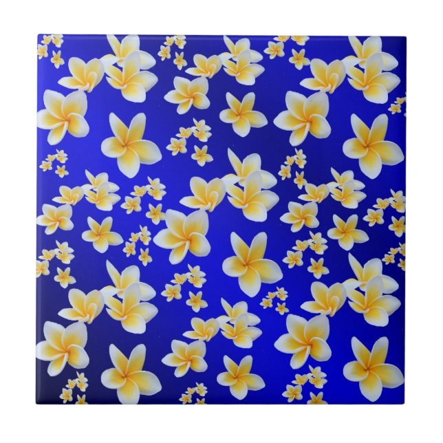 Carreau bleu, asiatique, jaune, blanc, fleur, brillant, or (Devant)
