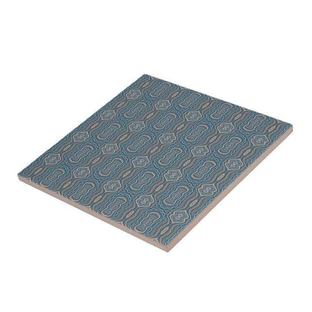 Carreau Bleu Beige Et Gris Motif Alternatif Design (Côté)