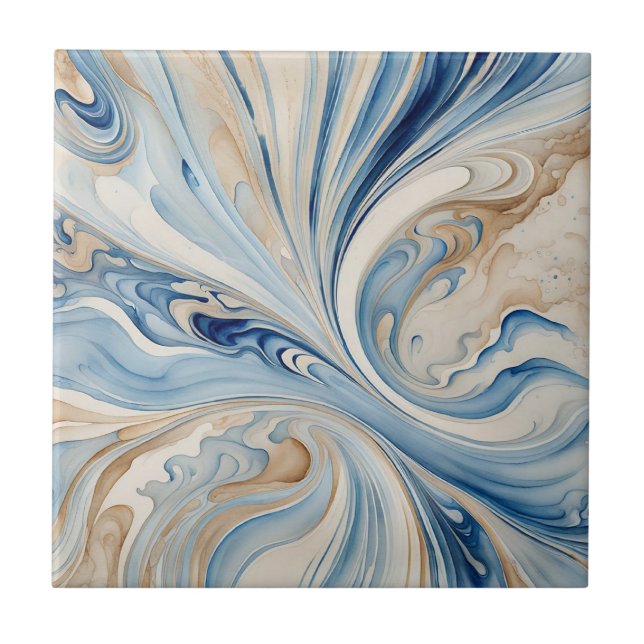 Carreau Bleu Beige Vagues 2 Carrelage en céramique (Devant)