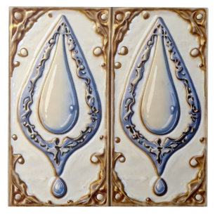 Carreau Bleu Blanc et Or gouttelettes d'eau Salle de bain 