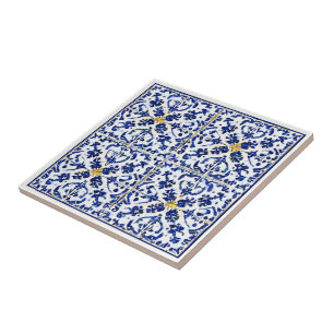 Carreau Bleu blanc jaune motif de style méditerranéen