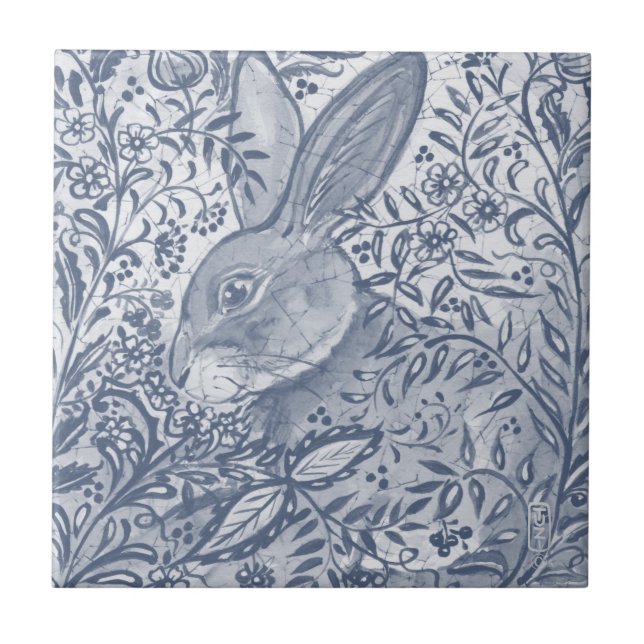 Carreau Bleu blanc lapin Botanique Delft Dedham Peinture (Devant)