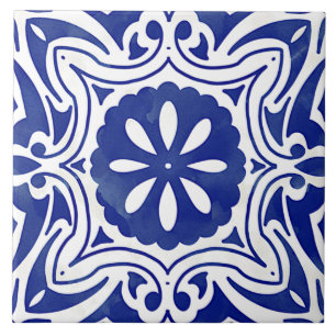 Carreau Bleu Blanc Méditerranéen Abstrait Floral