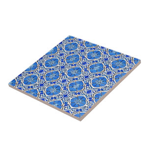 Carreau Bleu blanc motif fleuri style méditerranéen