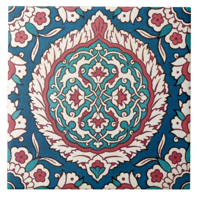 Carreau Bleu blanc rouge Turquoise Oriental Azulejo Motif (Devant)