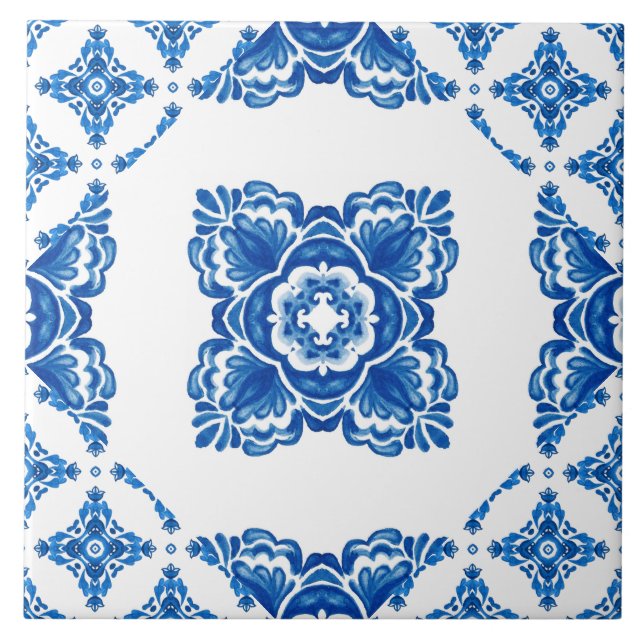 Carreau Bleu bleu méditerranéen blanc (Devant)