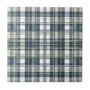 Carreau Bleu Denim Vert Sauge Blanc