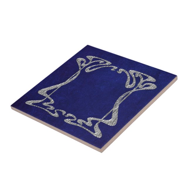 Carreau Bleu et argenté Art nouveau Style Céramique (Côté)