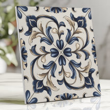 Bleu et beige vintage floral à motif de rinceaux