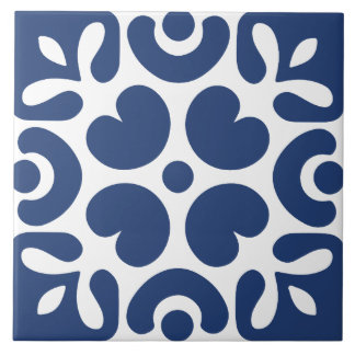 Carreau Bleu et blanc abstrait floral géométrique 