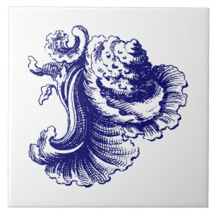 Carreau Bleu et blanc Baroque Rococo Rocaille Coquille de 