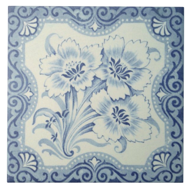 Carreau Bleu et blanc Floral Victorian Majolica Antique (Devant)