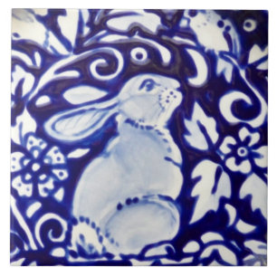 Carreau Bleu et blanc Rabbit Bird Floral Dedham Carrelage 