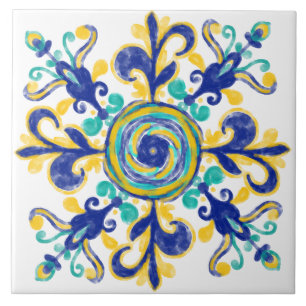 Carreau Bleu Et Jaune Méditerranéen Motif