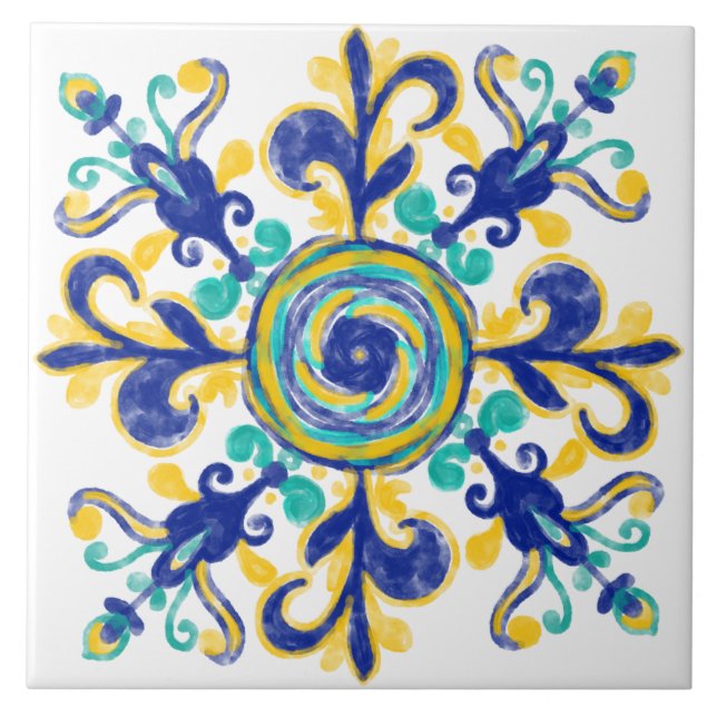 Carreau Bleu Et Jaune Méditerranéen Motif (Devant)