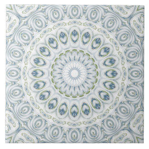 Carreau Bleu et vert Mandala Kaleidoscope Medallion Flower